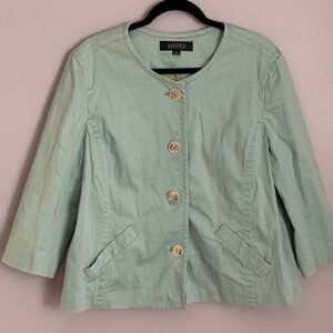 Kasper Cotton Mint Blue Button Front Jacket